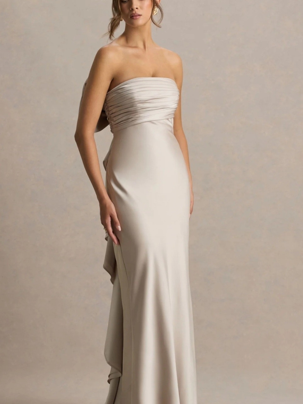 Club L London Champagne Satin Gown With Bow